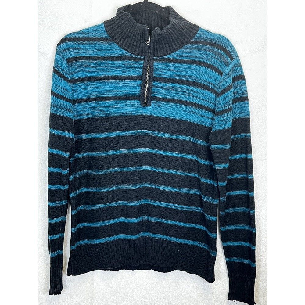 Carbon Men's Sweater Striped Knit Long Sleeve  1/4 Zip Cotton Sz Small